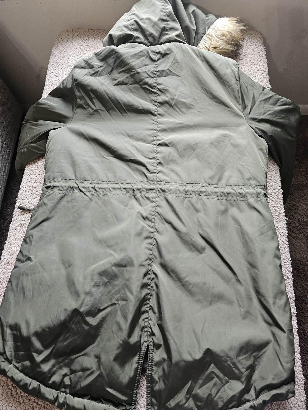 Outer Edge Olive Green Hooded Field Jacket with Faux Fur Trim